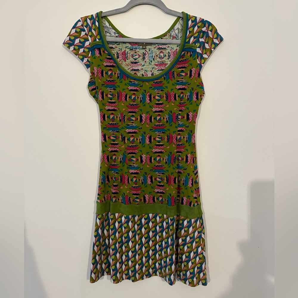 Surkana Green Mixed Print Cap Sleeve Mini Dress Size M
